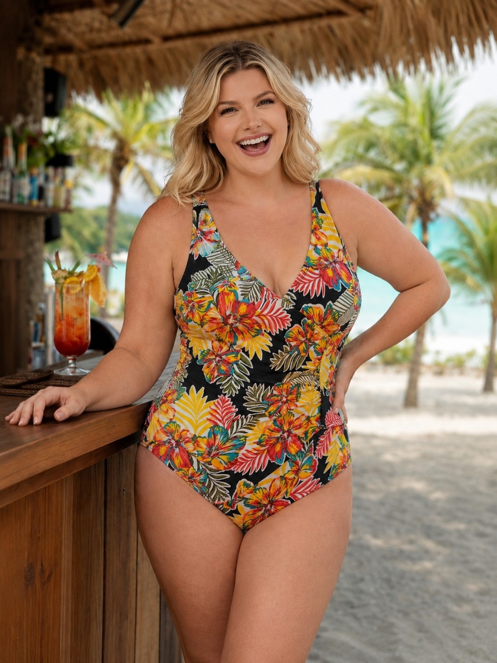 JANTZEN Bright Tropical Print ONE PIECE